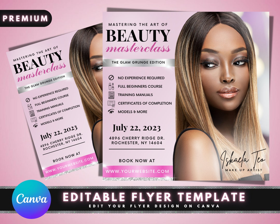 Beauty Masterclass Flyer, DIY Flyer Template Design, Makeup Course 