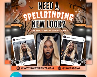 Halloween Bookings Flyer: Makeup Artist, Witchy Beauty Salon New Client Promo, Spooky Canva Template