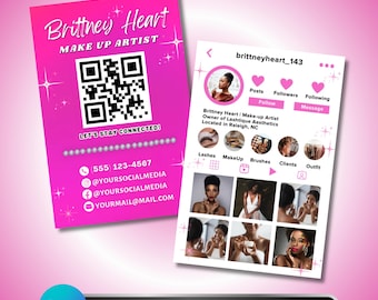 Makeup Artist Business Card: MUA Branding, Instagram Marketing, Beauty Business, Pink Glam Double-Sided Professional Canva Template