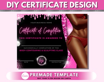 Certyfikat z modelowania sylwetki, Certyfikat ukończenia kursu modelowania sylwetki DIY, Certyfikat z modelowania sylwetki, Gotowy szablon do mediów społecznościowych dla salonu spa
