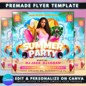 Sommerparty Flyer, DIY Flyer Vorlage Design, Sommerfeier Flyer, Party einladen, Pool Party Flyer, Vorgefertigter Club DJ Event Party Flyer