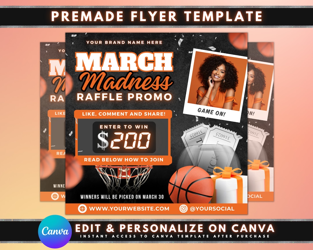 March Madness Raffle Flyer, DIY Flyer Template Design, March Giveaway ...