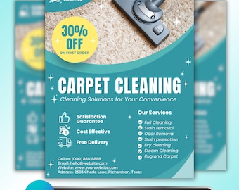 Carpet Cleaning Flyer: Cleaning Service Promotion, House Maid Business Marketing Canva Template Printable Design