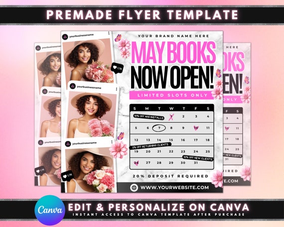 May Bookings Flyer, DIY Flyer Template Design, Book Now Flyer, Appointment Flyer, May Calendar Flyer, Premade Beauty Hair Lash Nails Flyer