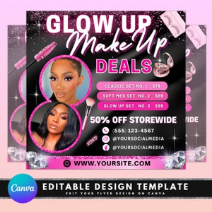 Makeup Deals Flyer, DIY Flyer Template Design, Make Up Sale Flyer, Makeup Artists Discount Flyer, Premade Makeup Pricelist Beauty Lash Flyer