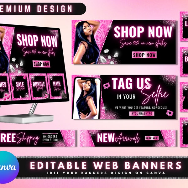 Website Banners, DIY Web Banner Template Design, Shopify Website Banners, Hair Web Banners, Lash Wix Web Banners, Premade Business Design