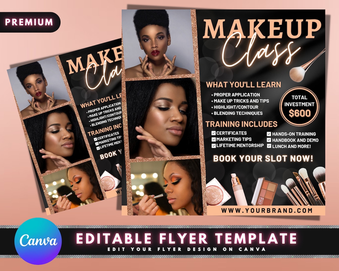 Makeup Course Flyer, DIY Flyer Template Design, Makeup Class Flyer, Makeup Masterclass Flyer