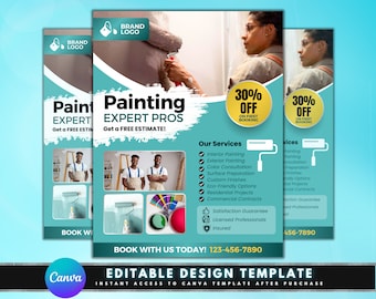 Painting Contractor Flyer, DIY Flyer Template Design, Painting Services Flyer, Interior Painting Flyer, Premade Home Painting Business Flyer