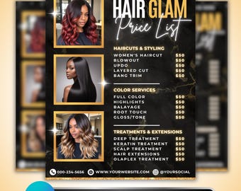 Hair Salon Price List Template: Hairstylist Menu, Haircut, Color, Beauty Salon Pricing Guide, Canva Template
