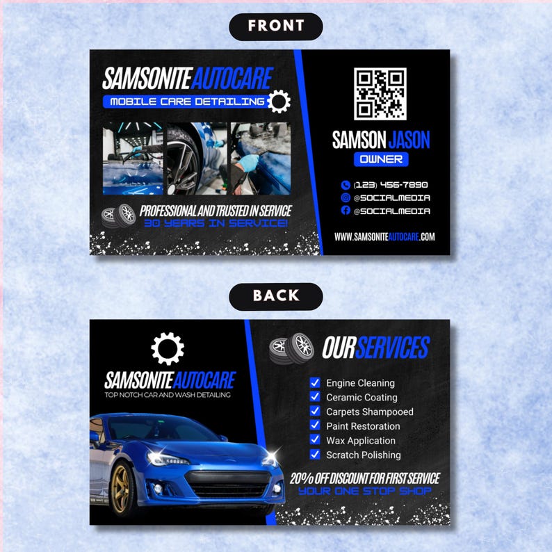 Auto Detailing Visitenkarten, DIY Canva Visitenkarten Vorlage Design, Auto Detailing Visitenkarten, Vorgefertigte QR Code Karten Bild 4