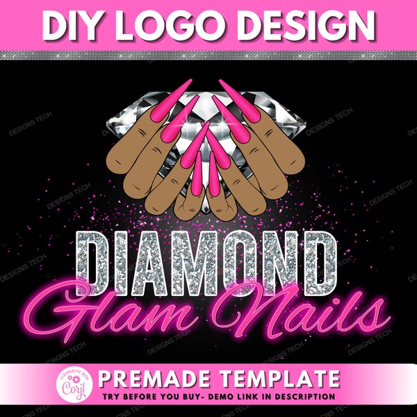 DIY logo paznokci, projektowanie logo paznokci, logo artysty paznokci, logo diamentu, logo salonu Nail Tech, logo piękna, logo lakieru do paznokci, szablon biznesowy