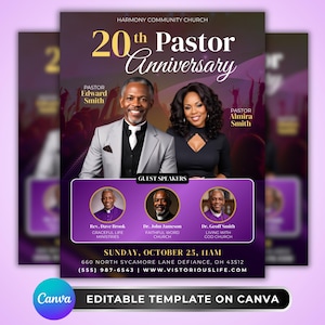 Pastor Anniversary Flyer, Church Event Flyer, Pastor Appreciation, Editable Canva Template, Church Anniversary Flyer, Guest Speaker Flyer