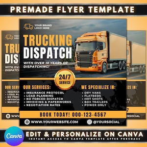 Trucking Dispatch Flyer, DIY Flyer Template Design, Freight Dispatch Service, Logistics Flyer, Premade Freight Broker Trucking Company Flyer