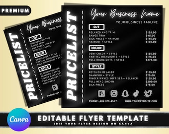 Price List, DIY Flyer Template Design, White Pricing Guide Sheet, Price List Flyer, Beauty Price List, Premade Salon Business Flyer