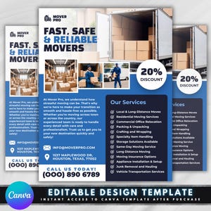 Flyer verhuisdiensten, sjabloonontwerp doe-het-zelf-flyer, flyer commercieel verhuisbedrijf, flyer verhuisbehoeften, kant-en-klare verhuisflyer