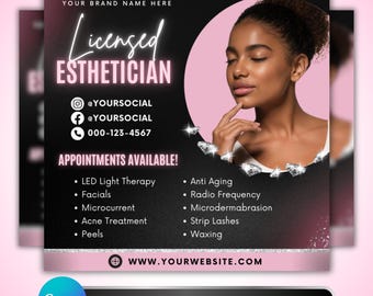 Licensed Esthetician Flyer: Beauty Services Booking Promo for Spa and Skincare Marketing Canva Template