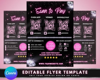 Enseigne de paiement mobile, conception de modèle d'enseigne DIY sur toile, enseigne Venmo avec code QR, enseigne Paypal Cash App, enseigne Google Pay, enseigne Scan to Pay premade