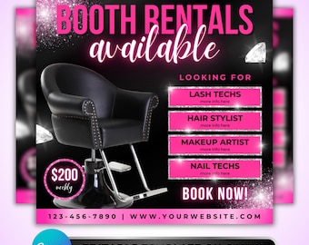 Salon Booth Rental Flyer: Lash, Hair, Nail Techs & MUAs, Weekly Space Canva Template