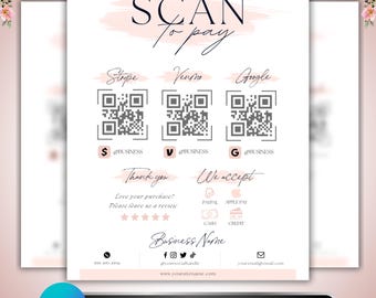 Scan To Pay Sign: QR Code, Stripe, Venmo, Google Pay, Small Business Canva Template