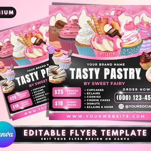Bakery Flyer, DIY Flyer Template Design, Cake Flyer, Sweet Treats Dessert Flyer, Baking Sale Flyer, Bake Shop Flyer, Premade Business Flyer