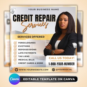 Credit Repair Services Flyer: Financial Consultation Marketing, Restoration Promo Design, Editable Professional Canva Template