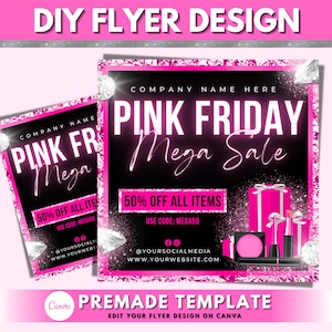 Pink Friday Sale Flyer, DIY Flyer Design Template, Black Friday Sale, Social Media Flyer, Beauty Makeup Flyer, Premade Business Flyer Design