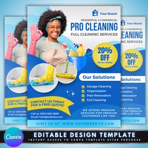 Flyer professionele schoonmaakdiensten, sjabloonontwerp doe-het-zelf-flyer, flyer huishouding, flyer commercieel schoonmaakbedrijf, kant-en-klare conciërge