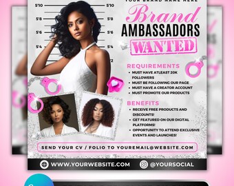 Brand Ambassador Flyer: Influencer Recruitment, Creator Application, Small Business Marketing, Canva Template