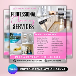 Flyer schoonmaakdiensten, sjabloonontwerp doe-het-zelffolder, professionele schoonmaakflyer, schoonmaakserviceflyer, kant-en-klare huisreinigingsflyer