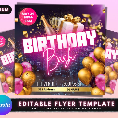 Buy Birthday Bash Flyer DIY Flyer Template Design Birthday Party Online in India - Etsy