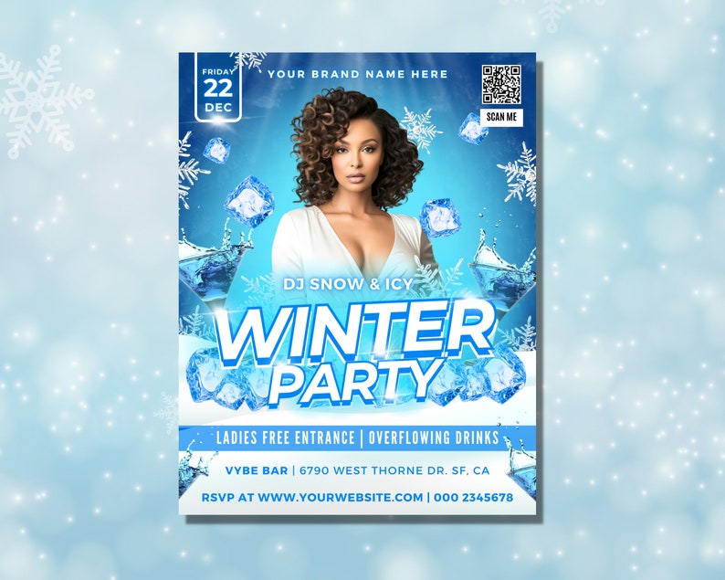 Winter party
DJ event
Flyer template
Music
Dance
Party
Fun
Excitement
Celebration
Entertainment
Nightlife