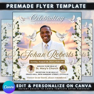 Funeral Memorial Announcement Flyer, DIY Flyer Template Design, In Loving Memory Flyer, Rest In Peace Flyer, Premade Celebration Of Life