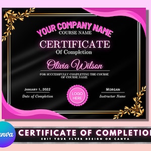 Certificate of Completion, DIY Course Completion Template, Participation Certificate, Beauty Hair Nails Lashes Editable Training Certificate