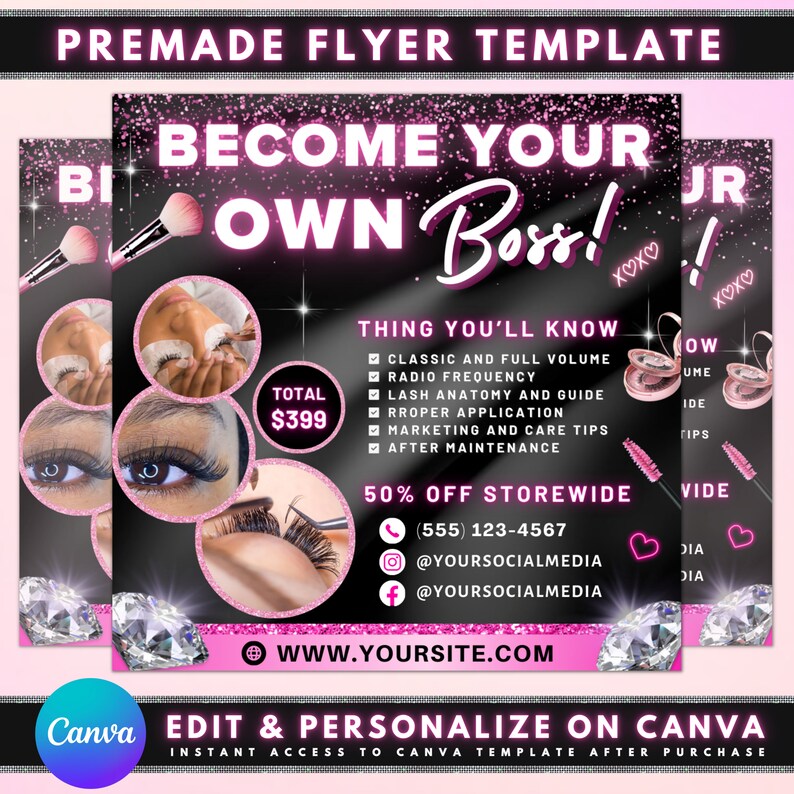 Become Your Own Boss Flyer, DIY Flyer Template Design, Lash Masterclass ...