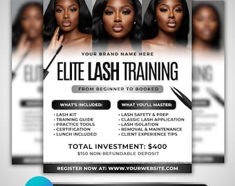 Lash Training Flyer: Lash Class, Certification Course Promo for Lash Educators Canva Template