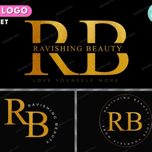 Logotipo de boutique, modelo de design de logotipo DIY, logotipo de cabelo, logotipo de moda, conjunto de logotipo de monograma dourado, logotipo de beleza, logotipo de loja, logotipo comercial pré-fabricado