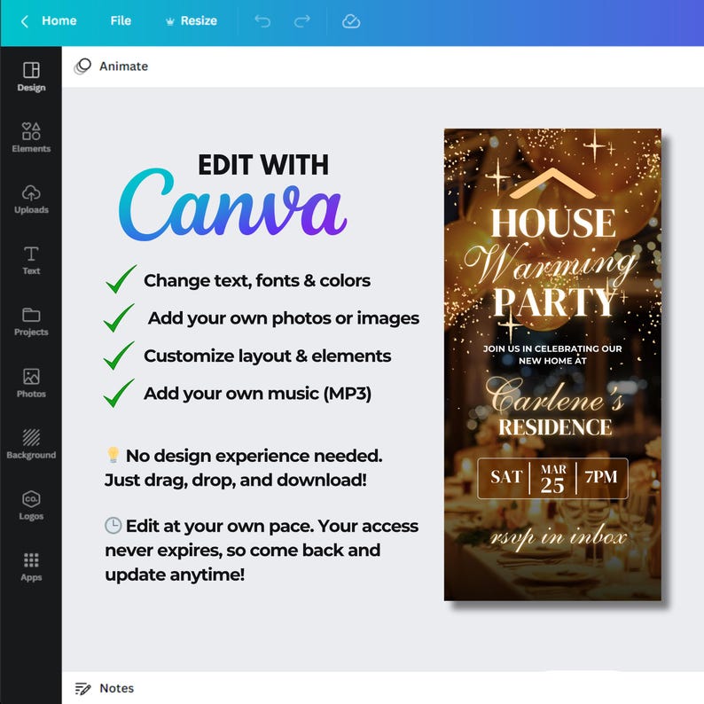 Geanimeerde House Warming Party video-uitnodiging, DIY sjabloonontwerp, feest uitnodigen, nieuwe Home Party Evite, premade vieren verhuizing afbeelding 7