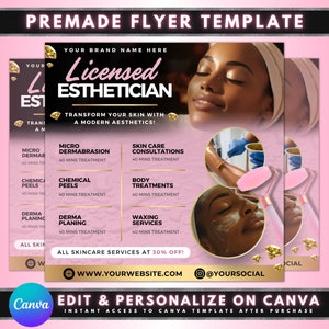 Esthetician Flyer, DIY Flyer Template Design, Skin Care Services Flyer, Beauty Treatment Flyer, Salon Spa Flyer, Premade Hydrafacial Flyer