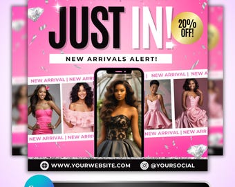 New Arrival Flyer: Boutique Fashion Promo, Pink Clothing Sale Marketing Design Canva Template