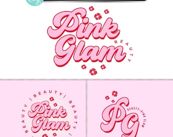 Ensemble de logos de beauté : kit de marque rose rétro pour cils, cheveux et boutique, modèle Corjl modifiable