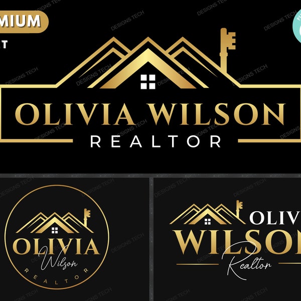 Real Estate Logo, DIY Logo Design Template, Real Estate Agent Logo, Realtor Logo, House Logo, Key Logo, Premade Gold Logo Design