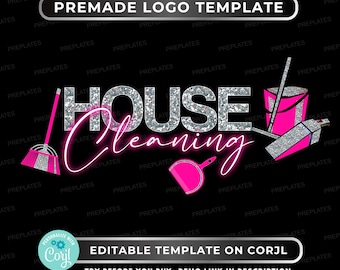 House Cleaning Logo Template: Editable Corjl Logo for Cleaning Services Businesses, Glitter Pink Cleaning Logo Design
