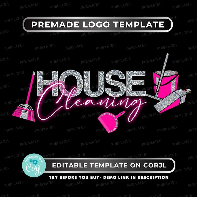 Editable glitter pink house cleaning logo template

Modern cleaning business logo design in Corjl

Feminine maid service logo with glitter and pink tools

House cleaning company logo for cleaning professionals