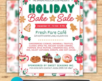 Holiday Bake Sale Flyer: Christmas Fundraiser, Community-Wide Bakery Promotion, Editable Canva Template, Winter-Market Celebration