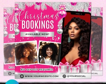 Christmas Bookings Flyer, DIY Flyer Template Design, Holiday Season Flyer, December Appointments Flyer,  Premade Nails Lash Make Up Flyer
