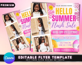 Summer Flash Sale Flyer, DIY Flyer Template Design, Lash and Nails Flyer, Hair Business Flyer, Hot Girl Summer, Premade Social Media Flyer