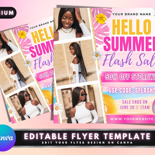 Summer Flash Sale Flyer, DIY Flyer Template Design, Lash and Nails Flyer, Hair Business Flyer, Hot Girl Summer, Premade Social Media Flyer