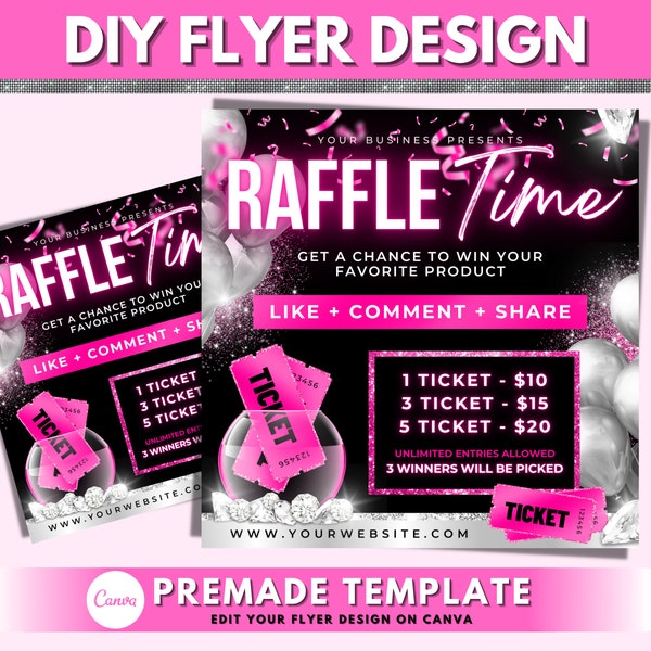 Raffle Flyer , DIY Flyer Design Template, Giveaway Flyer, Raffle Ticket Flyer, Hair Raffle Flyer, Social Media Premade Business Flyer Design