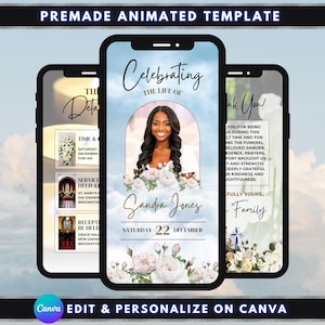 Animated Funeral Video Invitation, DIY Template Design, Celebration Of Life Invite, Funeral Announcement, Premade Memorial Service E-Invite