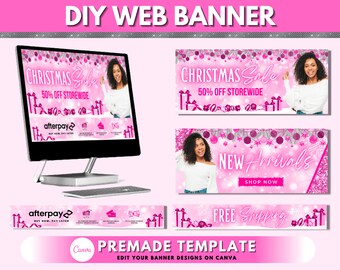 Christmas Web Banner, Pink Website Banners, Xmas Web Banner, Holiday Web Banner, Shopify Web Banner, Hair Business Site Banner Design